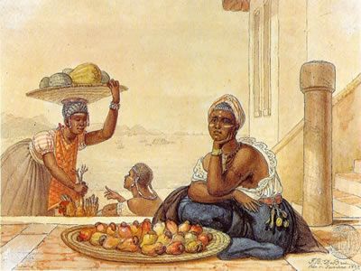 Negra vendendo caju, gravura de Jean-Baptiste Debret (1768-1848)